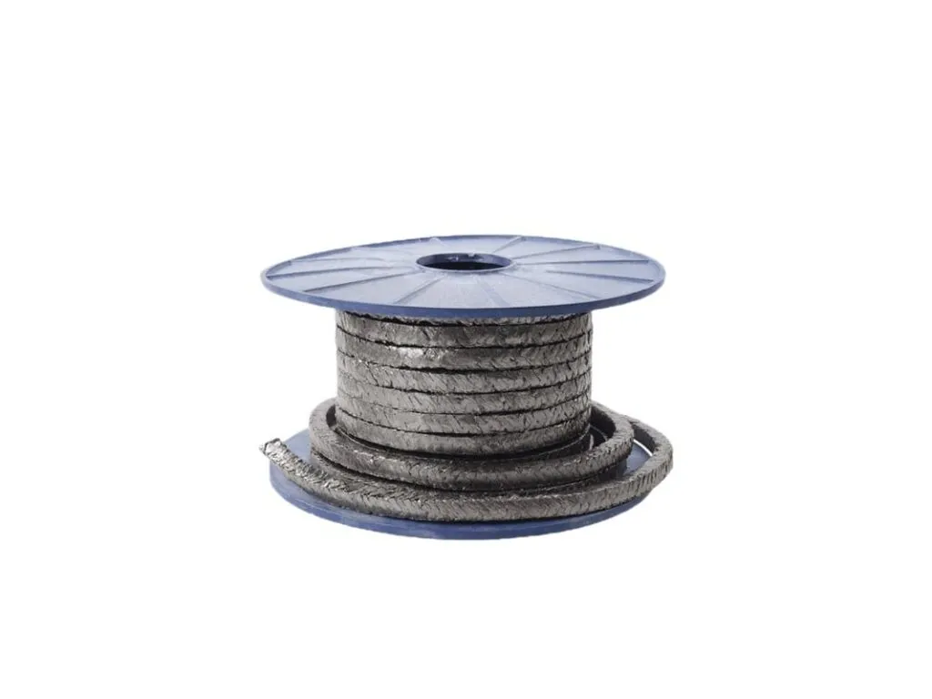 Dây tết chèn carbon cuộn nhỏ trên lõi xanh, đầu dây thả quanh đế